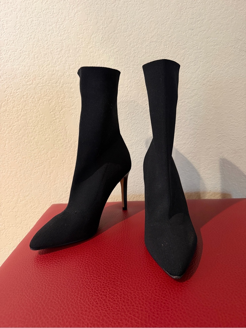 Black Stretch Sock Booties - Women's Pointed Toe Stiletto Boots